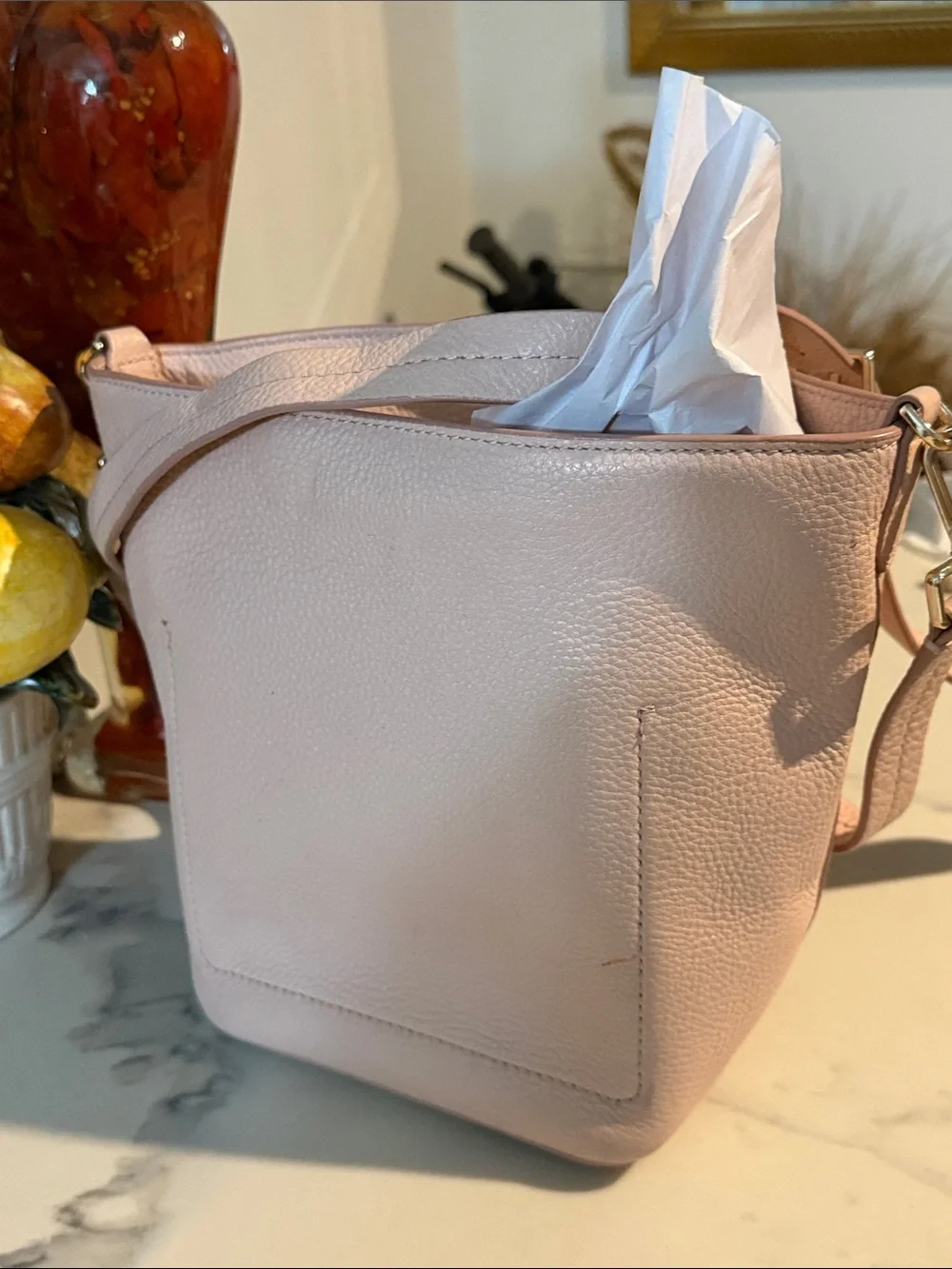 kate spade Pebbled Leather Tassel Crossbody Bag in Pale Pink